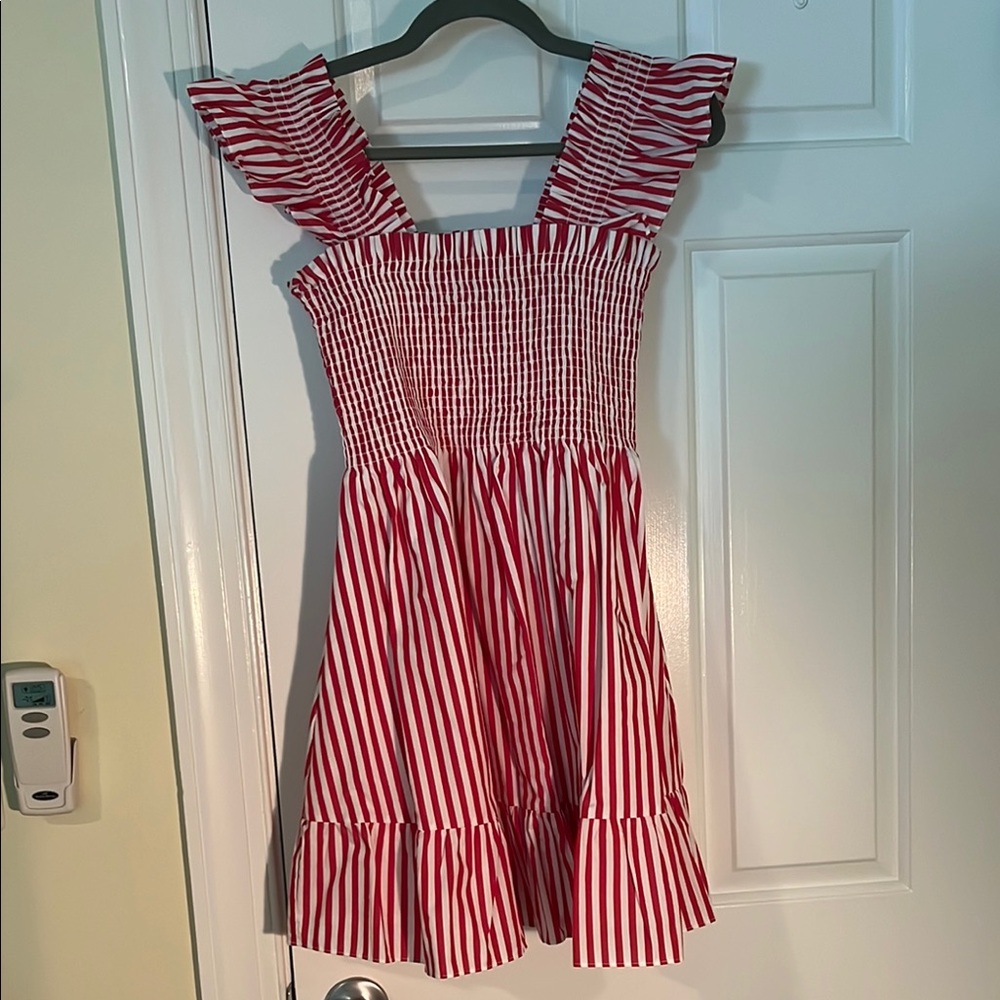 Hill House Red and White Mini Sundress with Square Neck